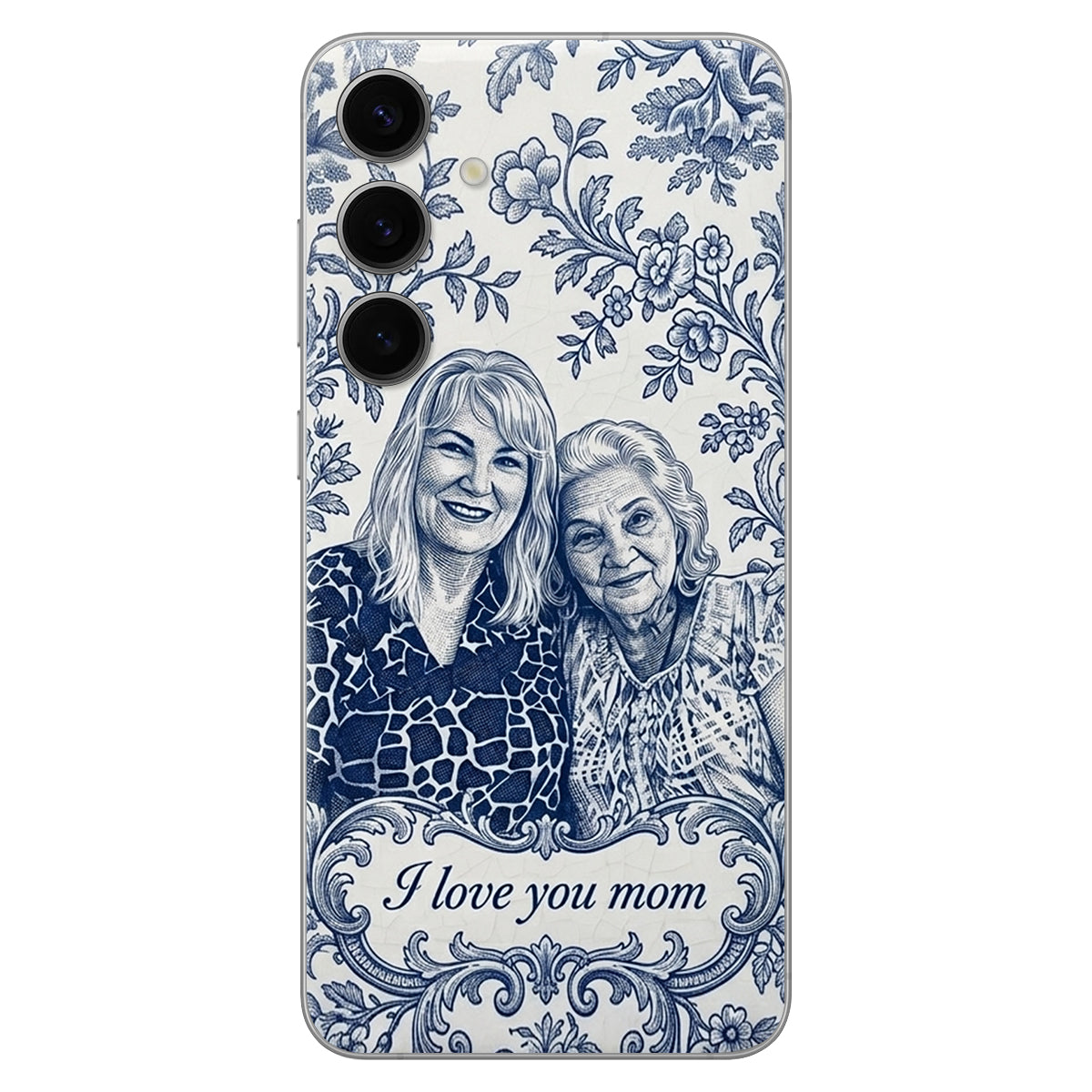Idée Cadeau Maman, Motif Toile De Jouy Bleue - Coque de Téléphone en Cuir Personnalisée 3D