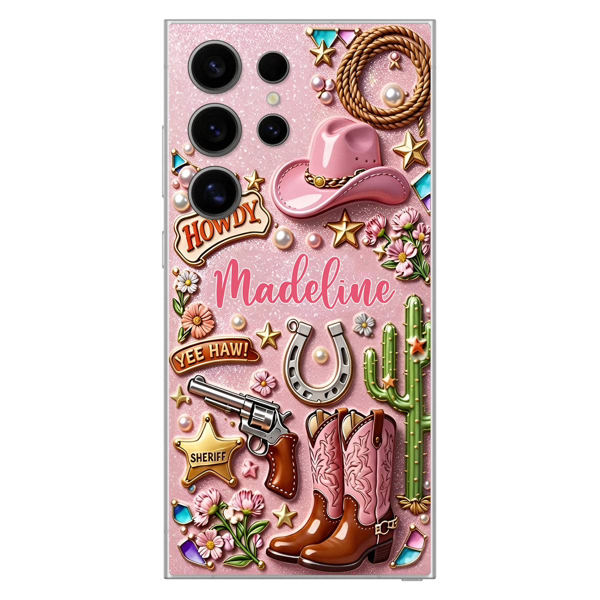 Cowgirl Gift, Whimsical Wild West Western - Personalized Cowgirl 3D Embossed Leather Phone Case