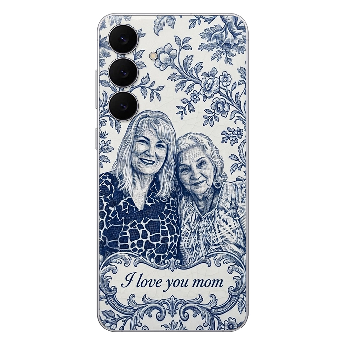 Idée Cadeau Maman, Motif Toile De Jouy Bleue - Coque de Téléphone en Cuir Personnalisée 3D