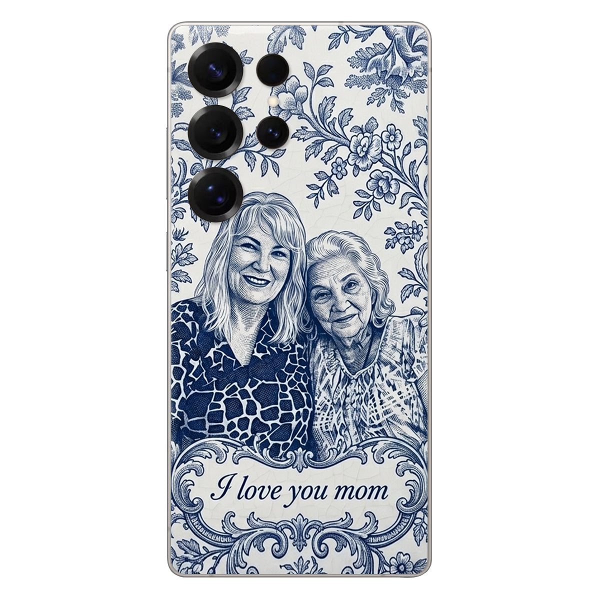 Idée Cadeau Maman, Motif Toile De Jouy Bleue - Coque de Téléphone en Cuir Personnalisée 3D