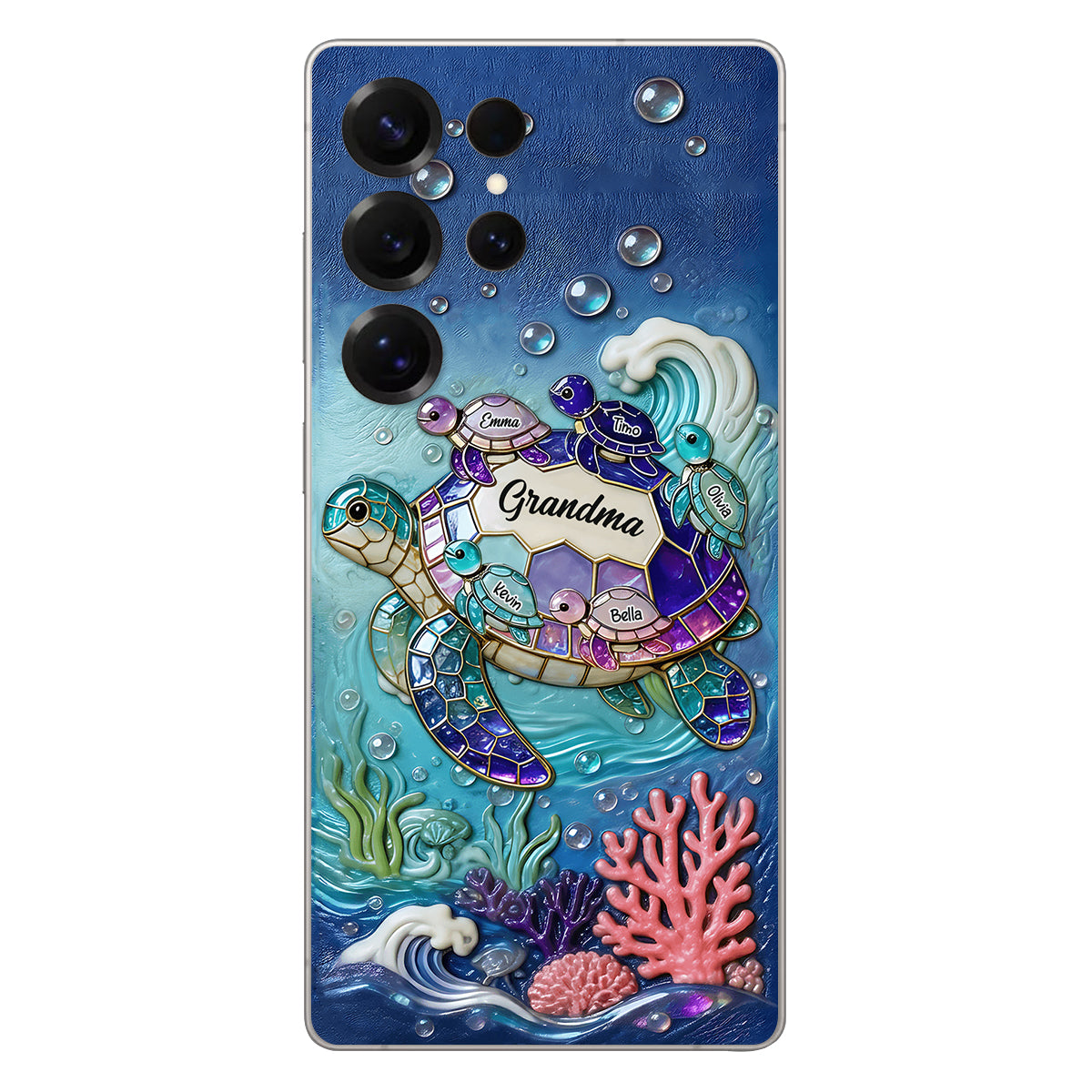 Grandma Turtle - Personalized Turtle 3D Embossed Leather Phone Case