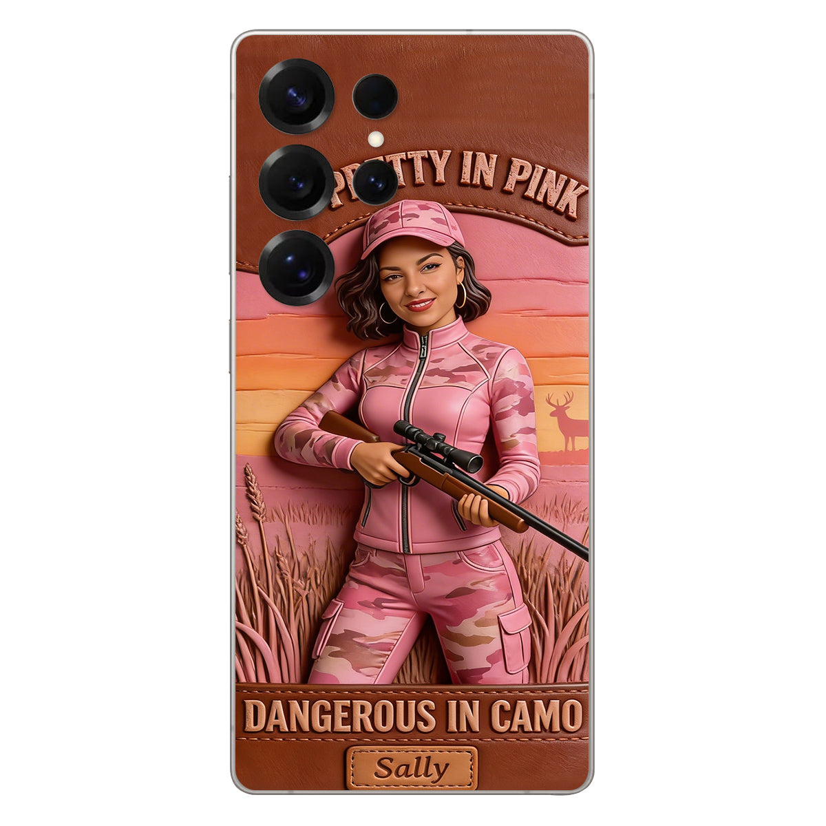 Étui de téléphone en cuir personnalisé avec n'importe quelle photo de chasse dangereuse en camouflage - Étui de téléphone de chasse en cuir personnalisé