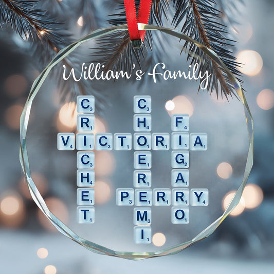 Our Family, Sea Glass Name Puzzle - Personalized Family Round Shaped Glass Ornament