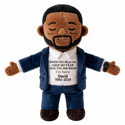 Custom Memorial Black Men Plush Doll - Personalized Black Dad Husband Memorial Bear, Comforting Grief Keepsake Gift