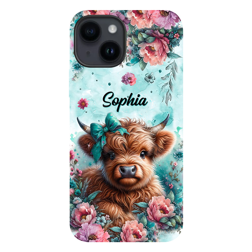 Coque de téléphone personnalisée avec imprimé intégral « Bébé vache des Highlands »