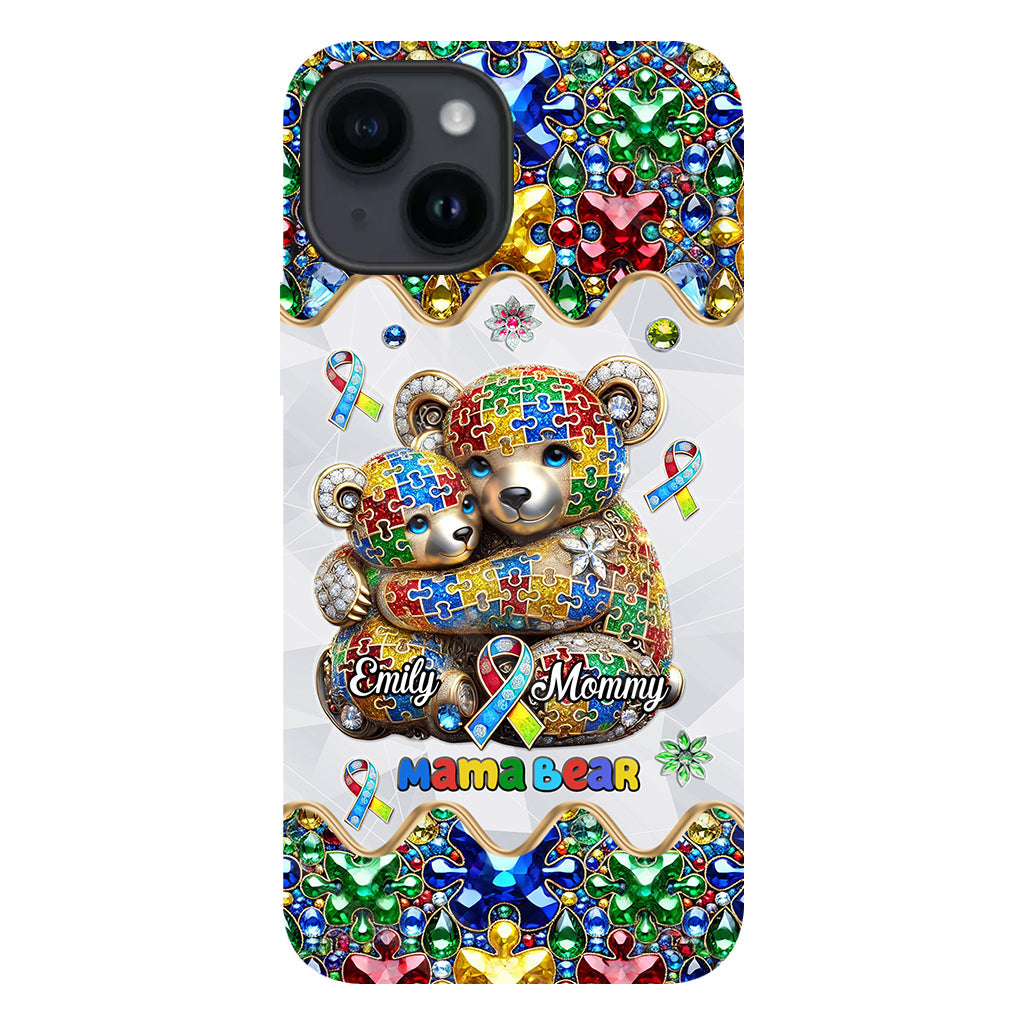 Coque de téléphone personnalisée « Maman Ours » pour la sensibilisation à l'autisme (avec impression intégrale)