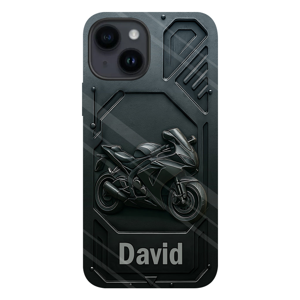 Coque de téléphone personnalisée pour motard, style cruiser/sportif, avec impression intégrale.