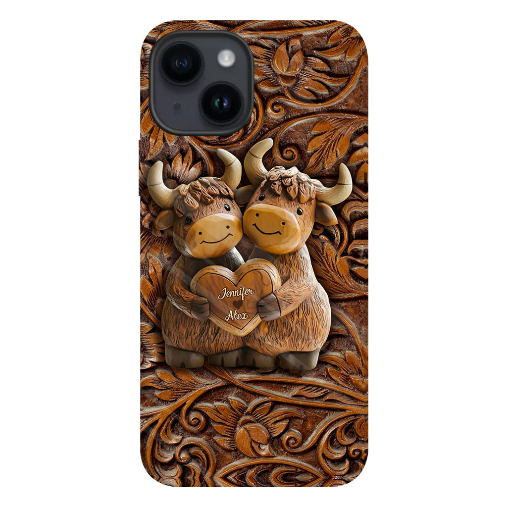 Couple de vaches des Highlands mignon - Coque de téléphone personnalisée avec imprimé intégral de vaches des Highlands
