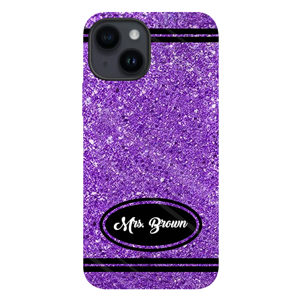 Coque de téléphone et support pour téléphone personnalisés avec motif crayon à paillettes artificielles - Design crayon à paillettes artificielles - Impression intégrale - Motif pour enseignant