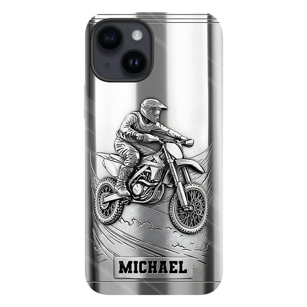 Coque de téléphone personnalisée motif motocross/cross métallisée - Coque de téléphone imprimée intégralement sur le thème du motocross