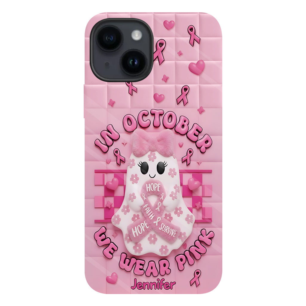 Coque de téléphone personnalisée avec un adorable fantôme et un message de sensibilisation au cancer du sein - Coque de téléphone imprimée intégralement pour la sensibilisation au cancer du sein