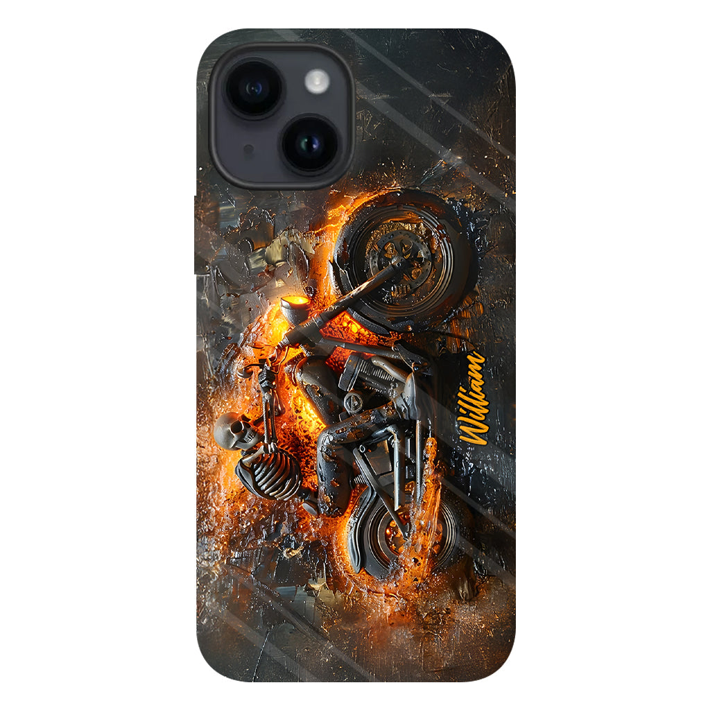 Skeleton Riding Flaming Motorcycle - Personalized Biker Full Print Phone Case