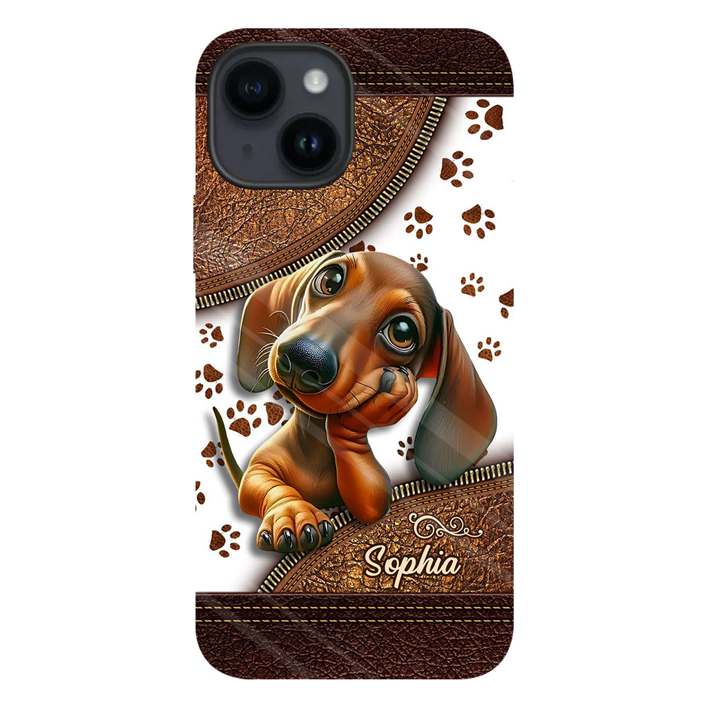 Coque de téléphone personnalisée avec un adorable teckel et un motif intégral de chien