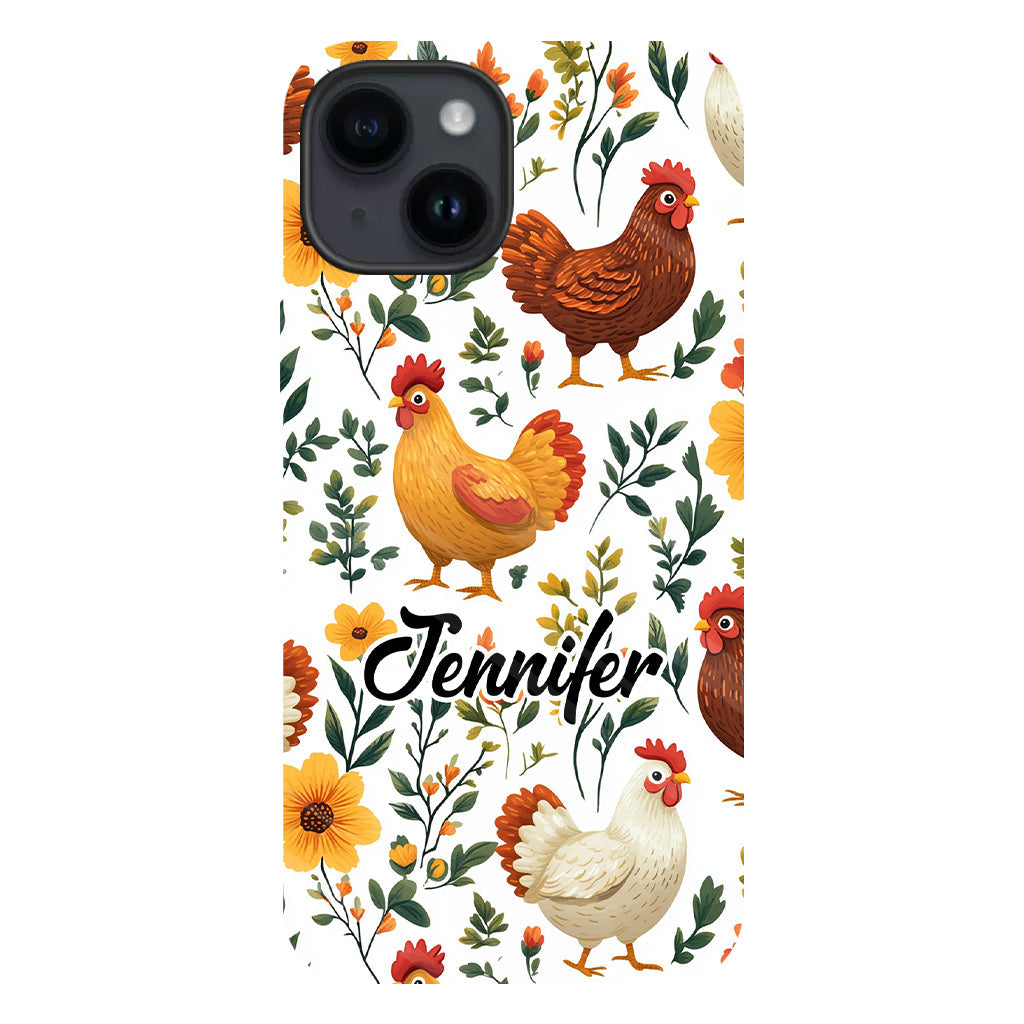 Coque de téléphone personnalisée avec motif de poules fleuries mignonnes - Coque de téléphone imprimée avec des poules - Motifs de poules - Mignonnes
