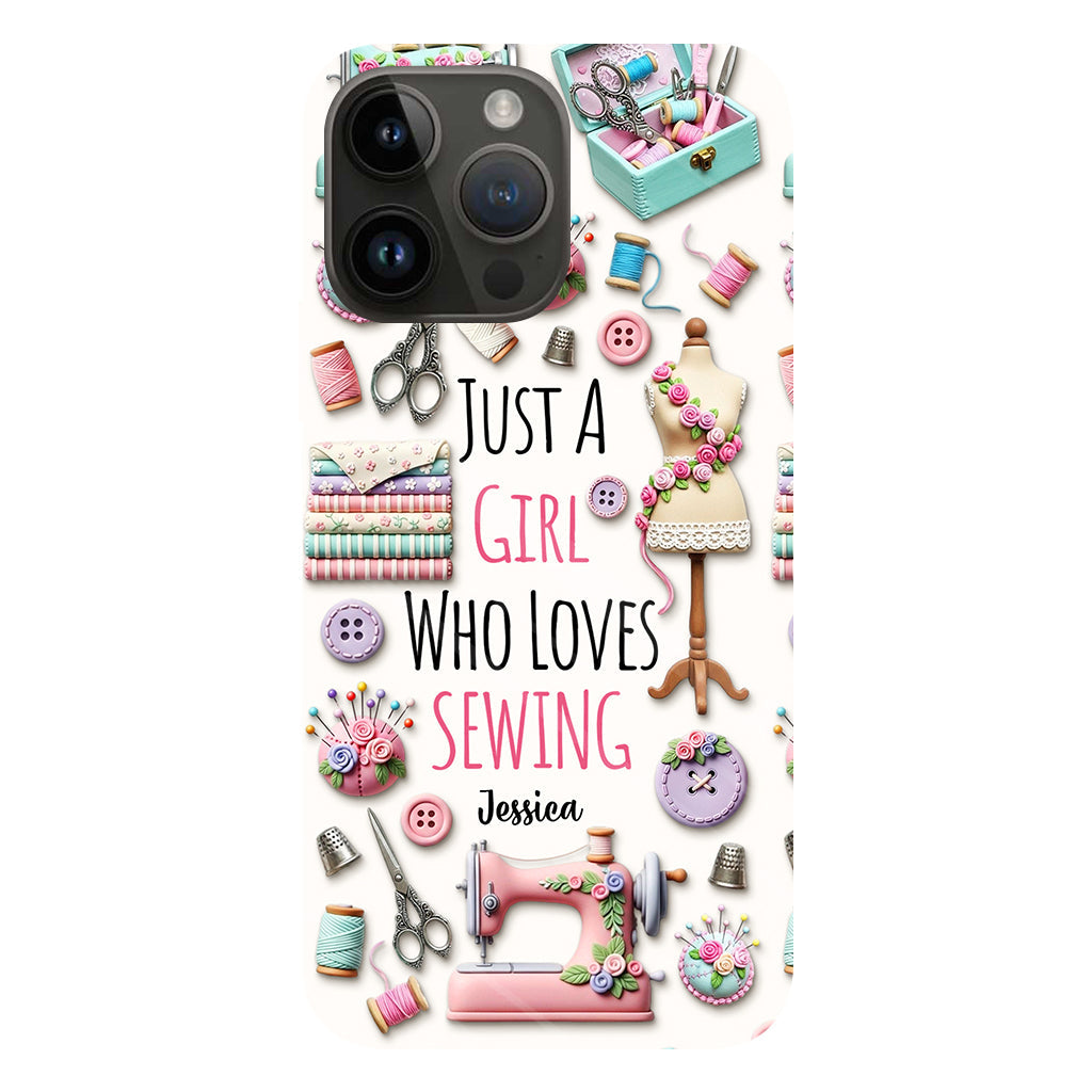 Coque de téléphone personnalisée « Juste une fille qui aime coudre » avec impression intégrale