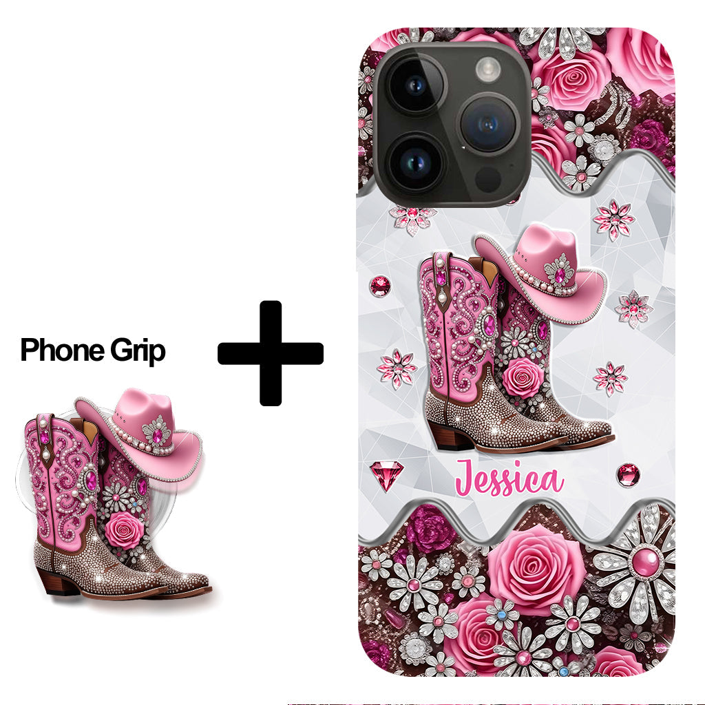 Bottes de cowgirl - Coque de téléphone personnalisée avec imprimé intégral cowgirl et support pour téléphone