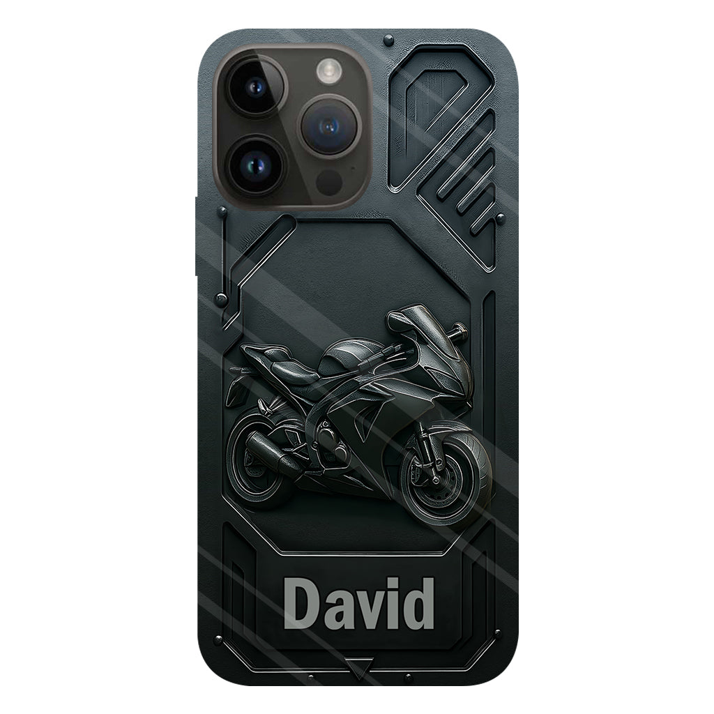 Coque de téléphone personnalisée pour motard, style cruiser/sportif, avec impression intégrale.