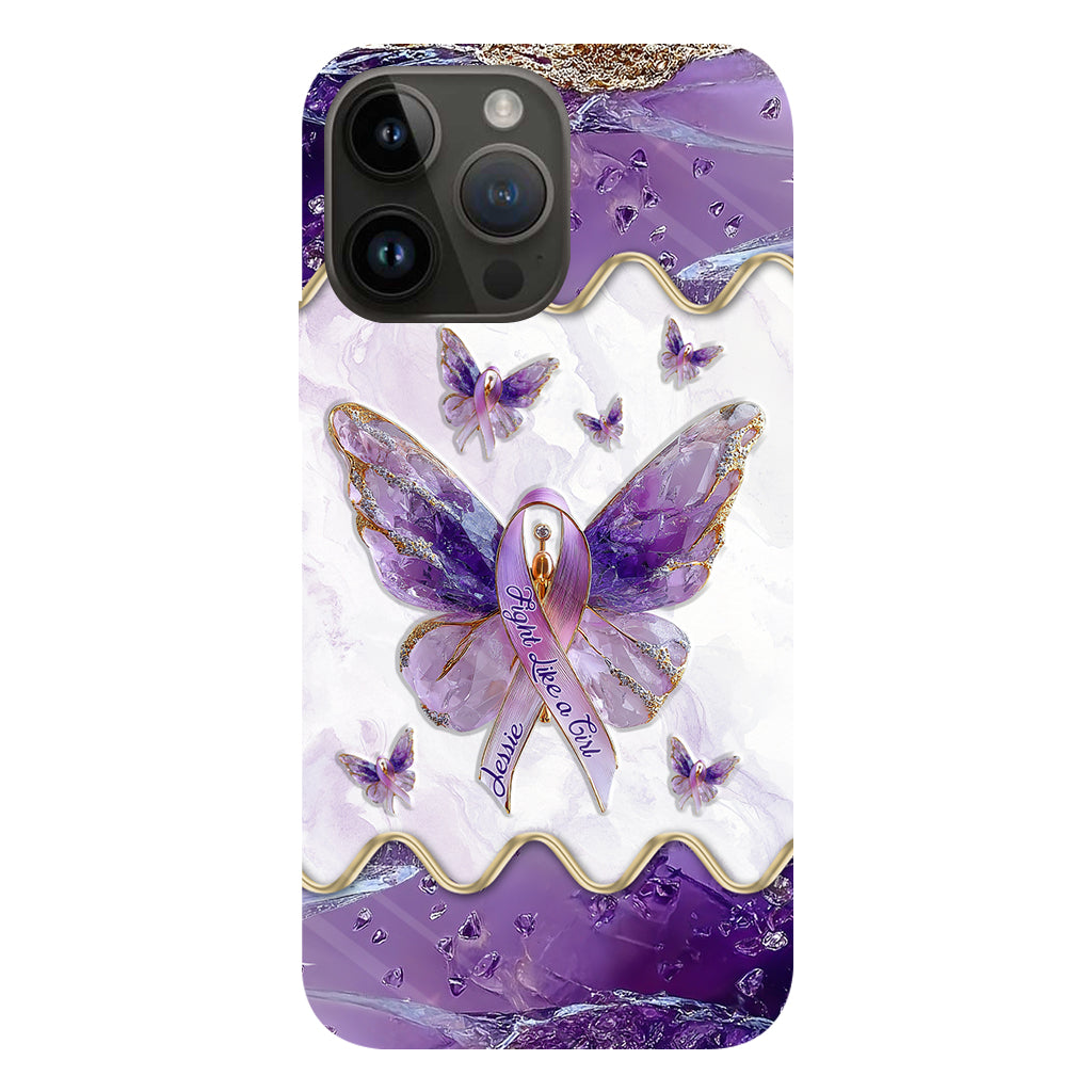 Combattez comme une fille - Coque de téléphone personnalisée avec impression intégrale pour la sensibilisation au lupus