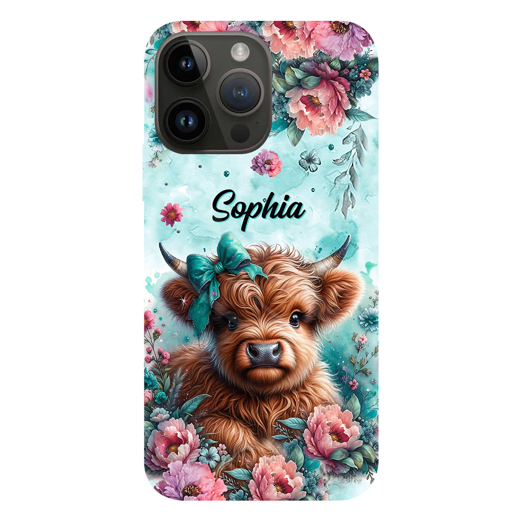 Coque de téléphone personnalisée avec imprimé intégral « Bébé vache des Highlands »