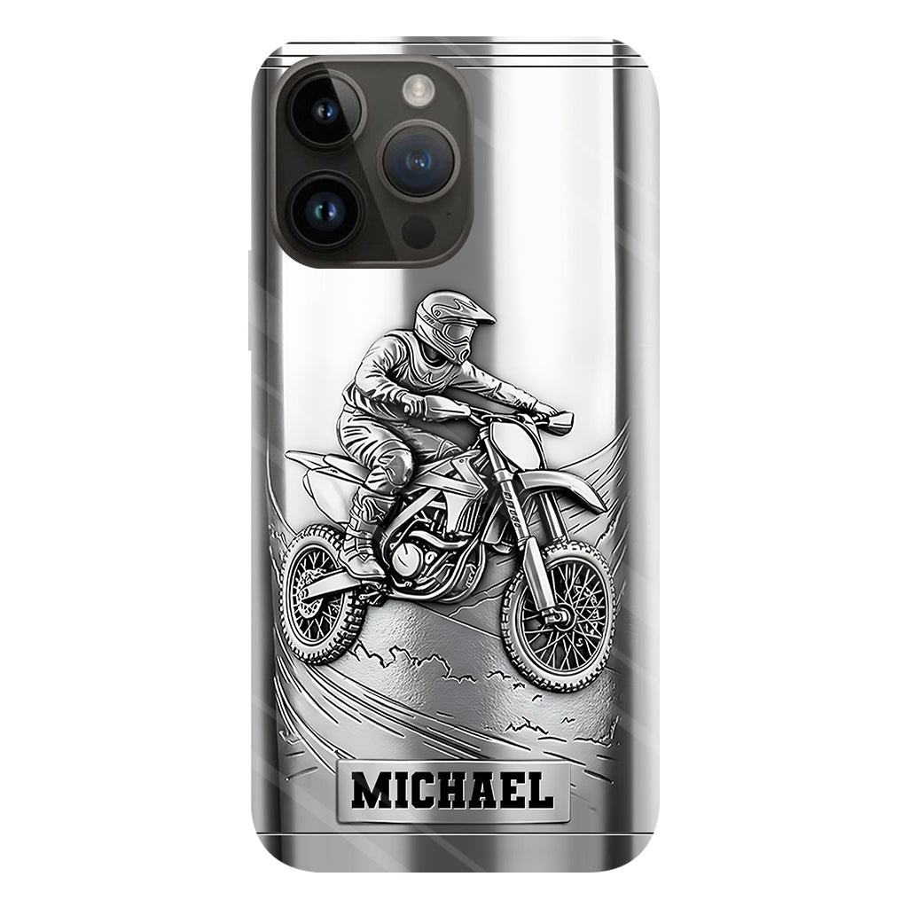 Coque de téléphone personnalisée motif motocross/cross métallisée - Coque de téléphone imprimée intégralement sur le thème du motocross