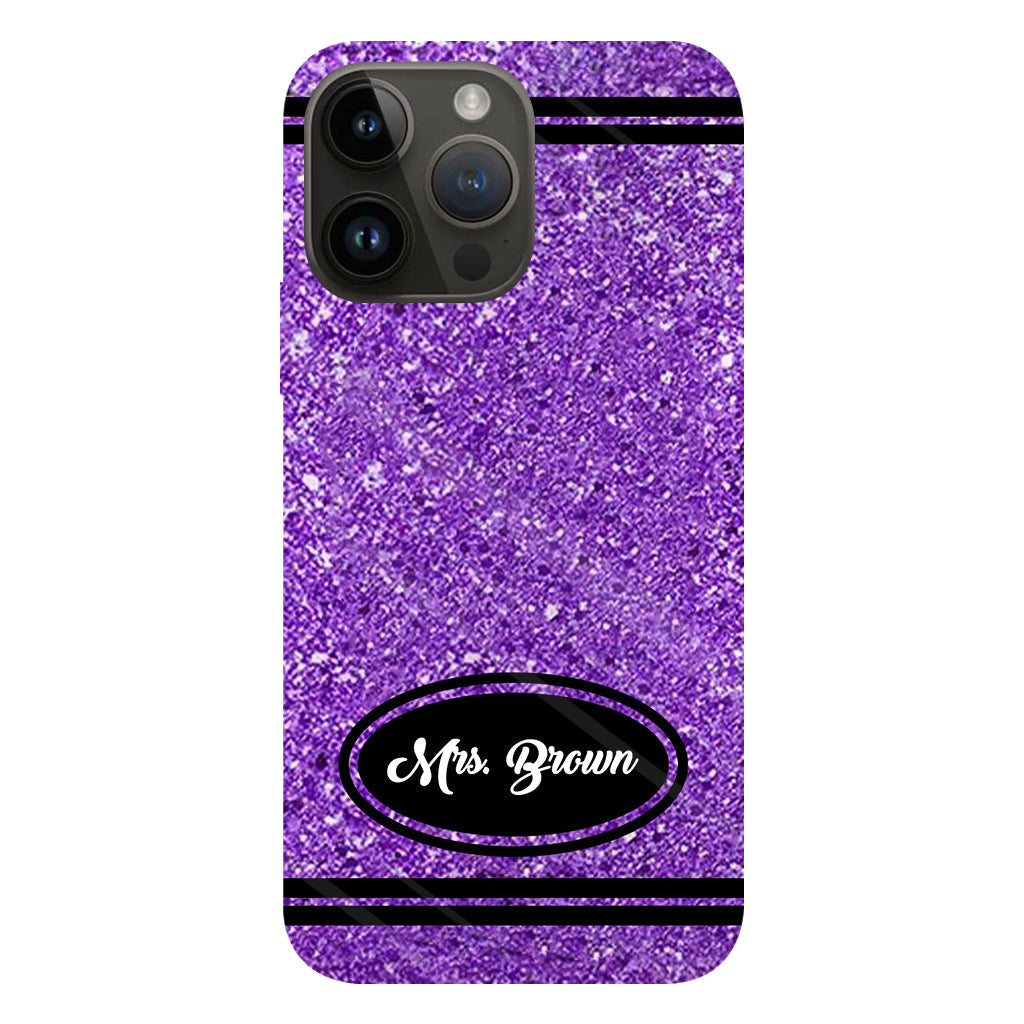 Coque de téléphone et support pour téléphone personnalisés avec motif crayon à paillettes artificielles - Design crayon à paillettes artificielles - Impression intégrale - Motif pour enseignant