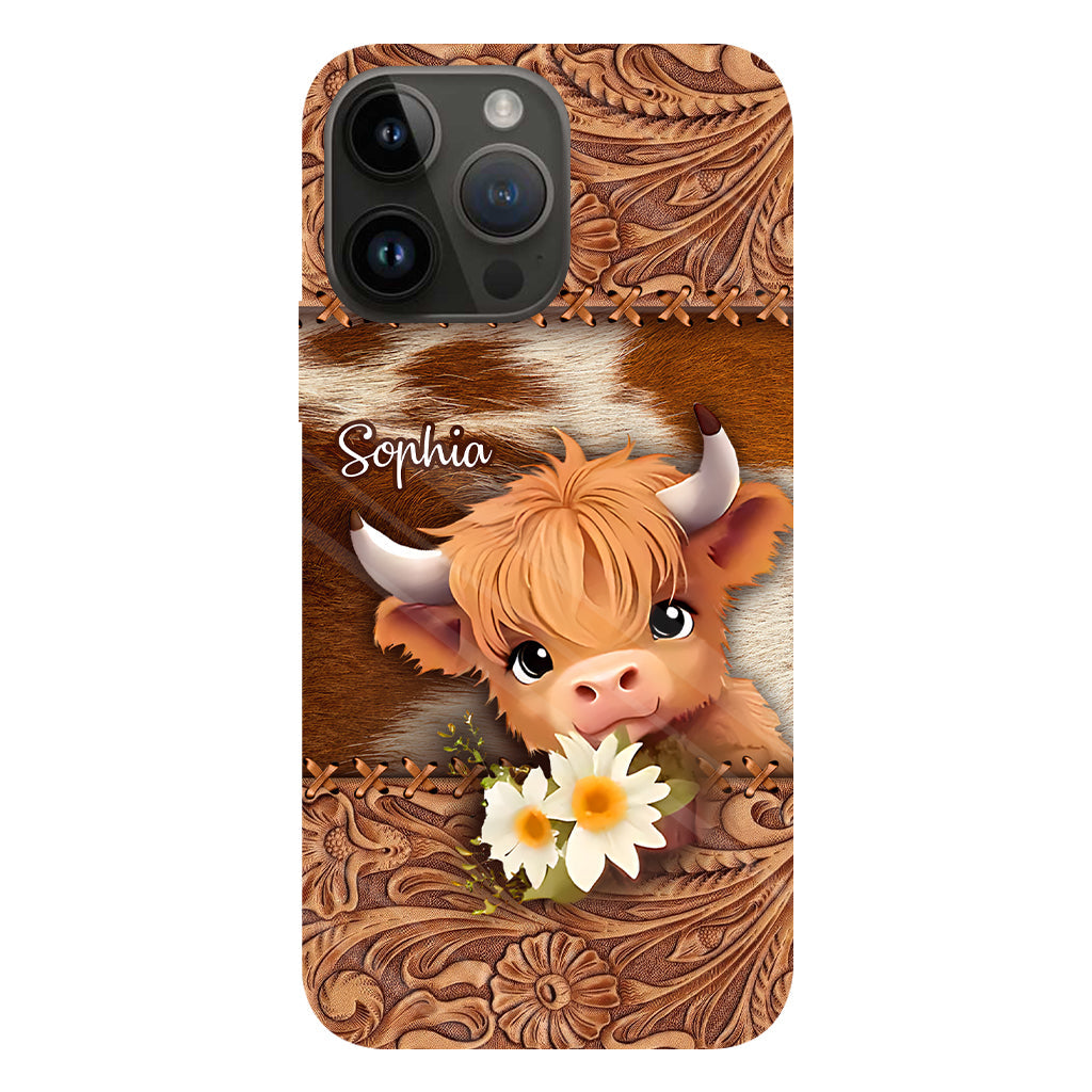 Coque de téléphone personnalisée avec impression intégrale représentant une adorable vache des Highlands