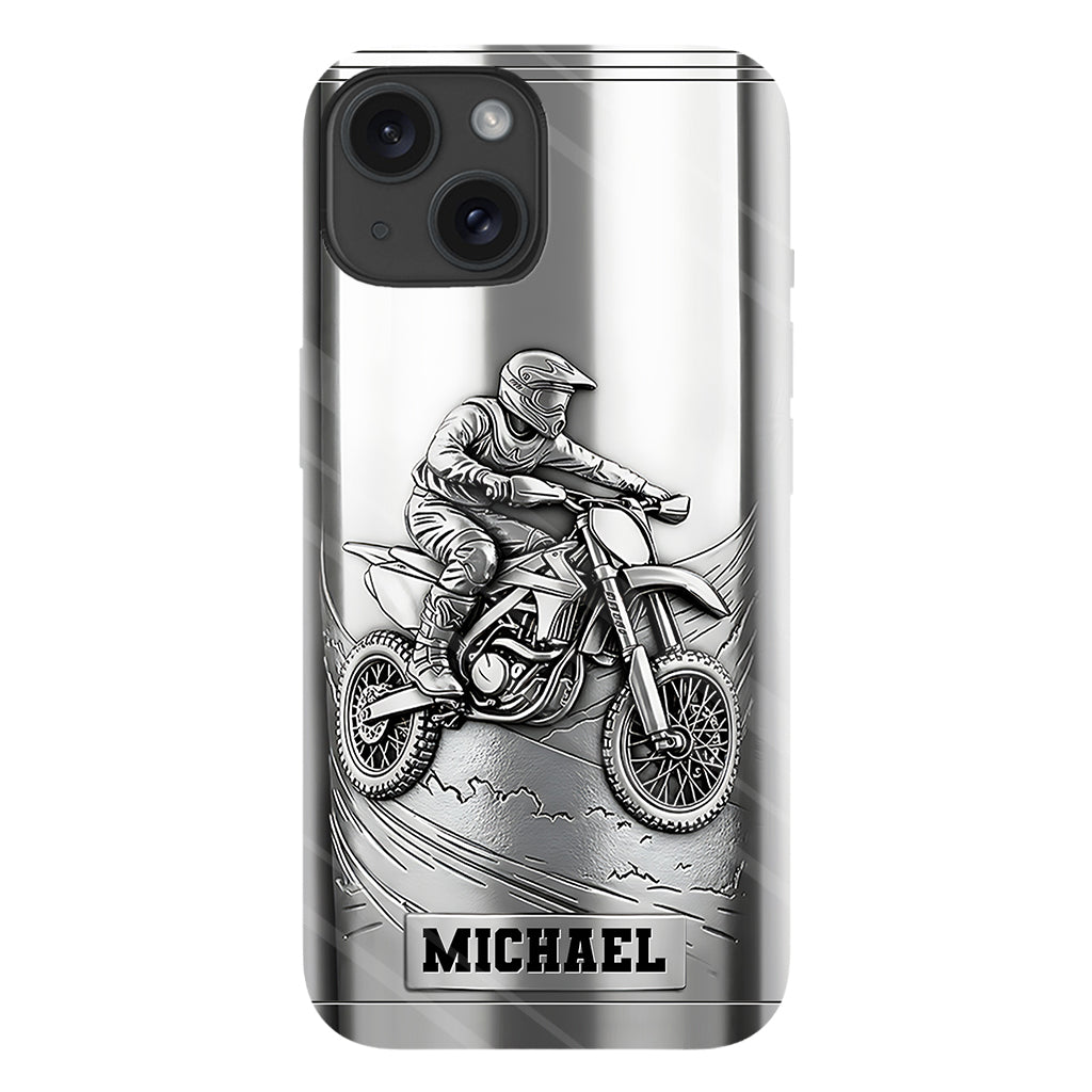 Coque de téléphone personnalisée motif motocross/cross métallisée - Coque de téléphone imprimée intégralement sur le thème du motocross