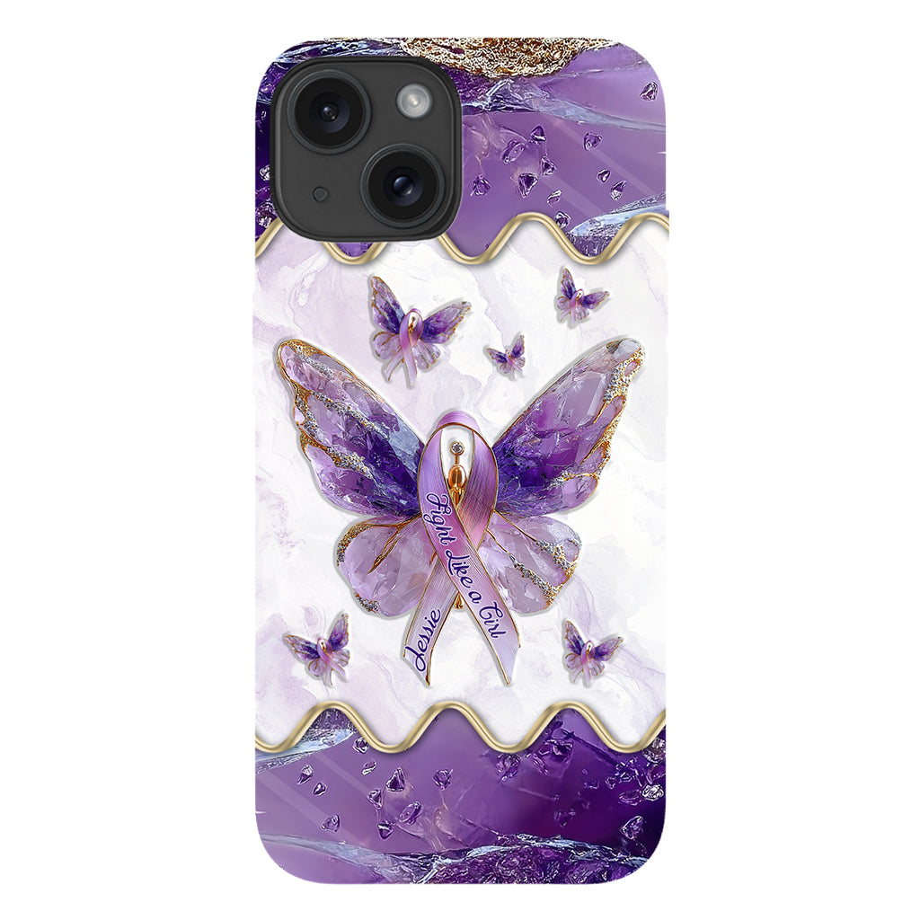 Combattez comme une fille - Coque de téléphone personnalisée avec impression intégrale pour la sensibilisation au lupus