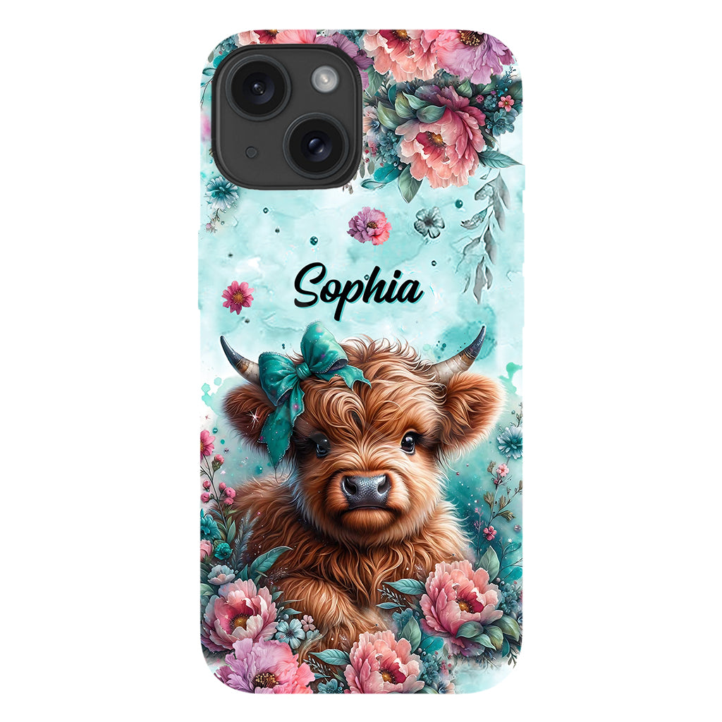 Coque de téléphone personnalisée avec imprimé intégral « Bébé vache des Highlands »