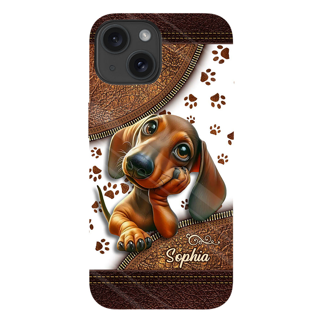 Coque de téléphone personnalisée avec un adorable teckel et un motif intégral de chien