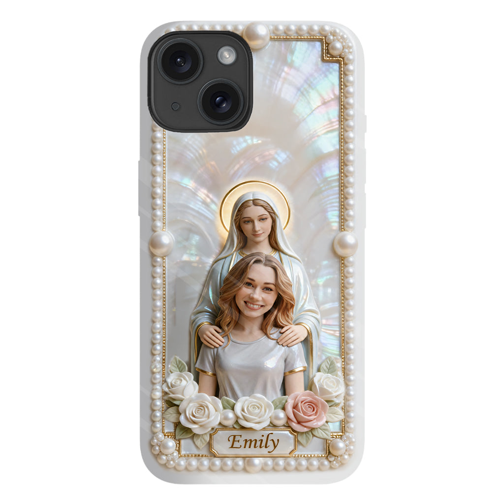 Blessed Virgin Mary Custom From Photo - Pearl & Roses - Personalized Christian Full Print Phone Case