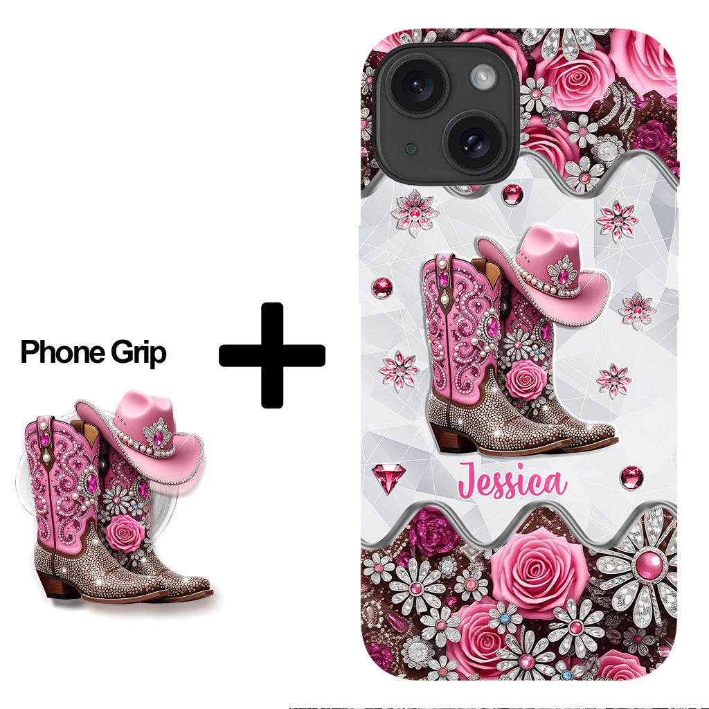 Bottes de cowgirl - Coque de téléphone personnalisée avec imprimé intégral cowgirl et support pour téléphone