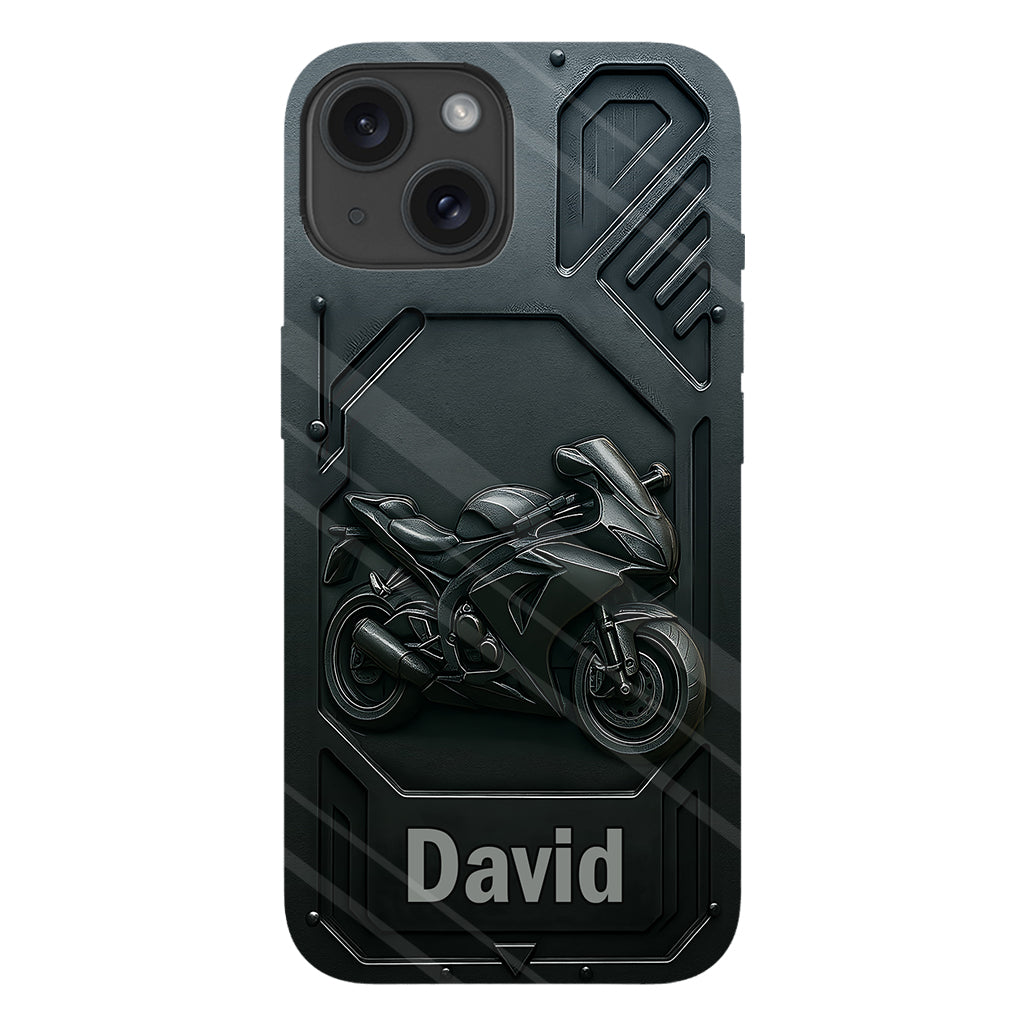 Coque de téléphone personnalisée pour motard, style cruiser/sportif, avec impression intégrale.