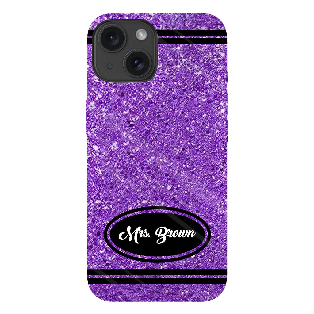 Coque de téléphone et support pour téléphone personnalisés avec motif crayon à paillettes artificielles - Design crayon à paillettes artificielles - Impression intégrale - Motif pour enseignant