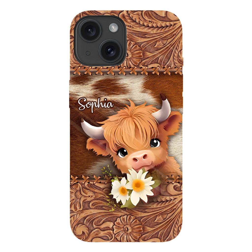 Coque de téléphone personnalisée avec impression intégrale représentant une adorable vache des Highlands
