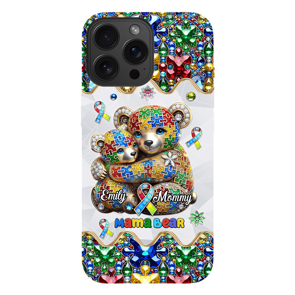Coque de téléphone personnalisée « Maman Ours » pour la sensibilisation à l'autisme (avec impression intégrale)