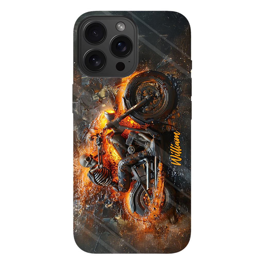 Skeleton Riding Flaming Motorcycle - Personalized Biker Full Print Phone Case