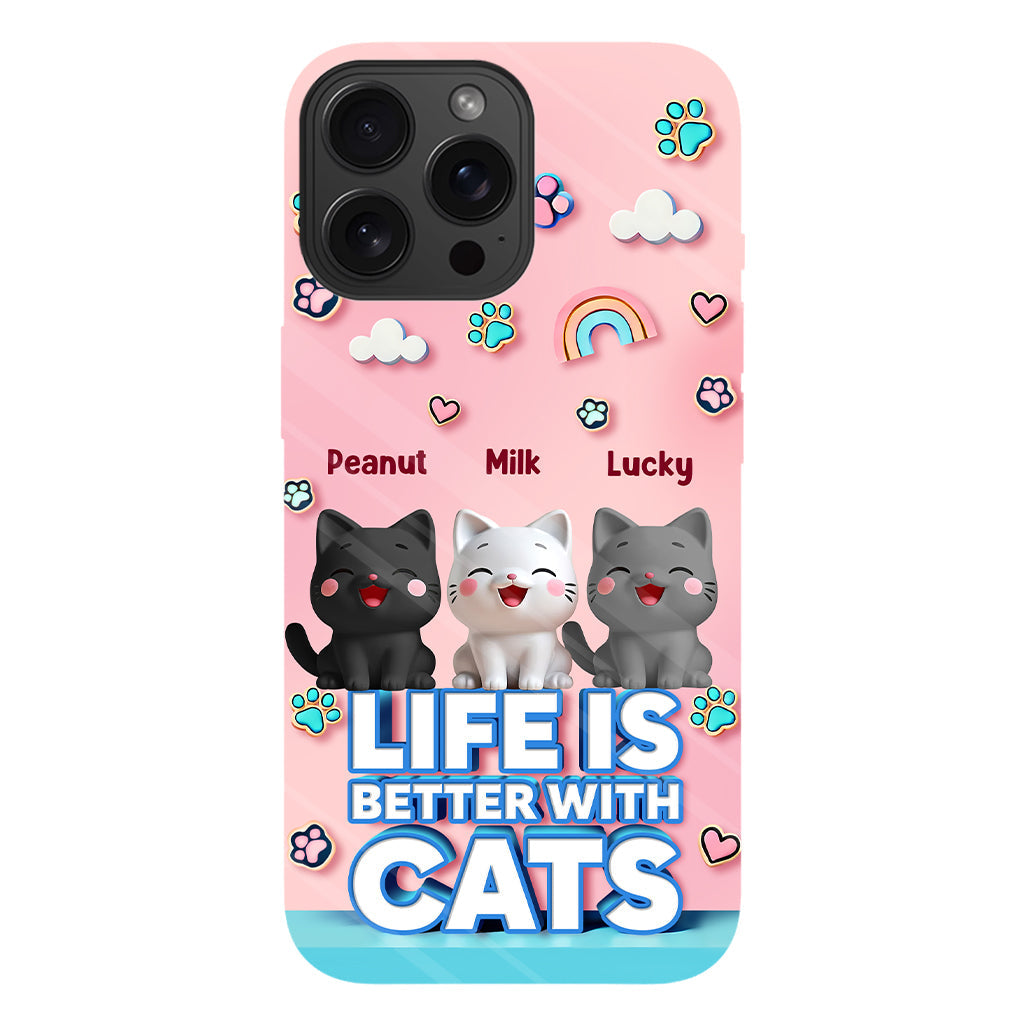 La vie est plus belle avec un chat - Coque de téléphone personnalisée avec motif chat.