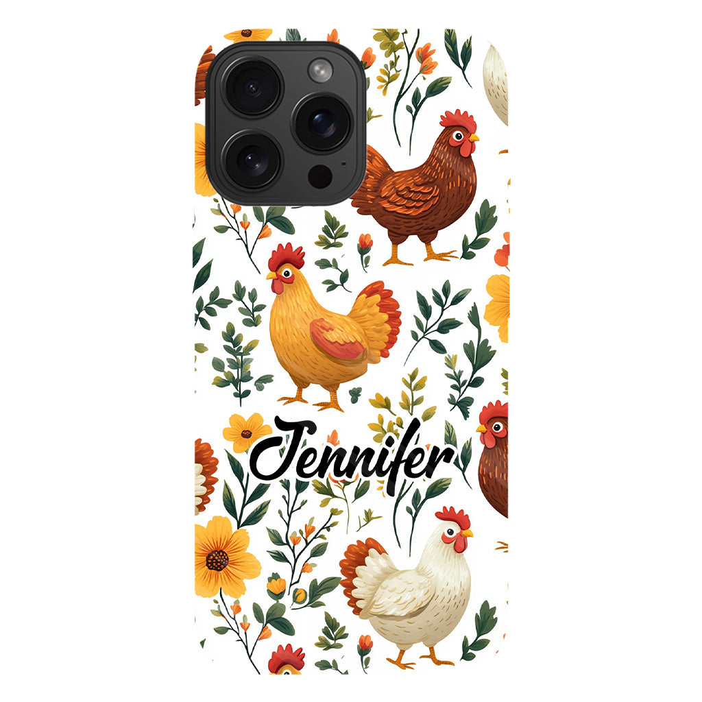 Coque de téléphone personnalisée avec motif de poules fleuries mignonnes - Coque de téléphone imprimée avec des poules - Motifs de poules - Mignonnes