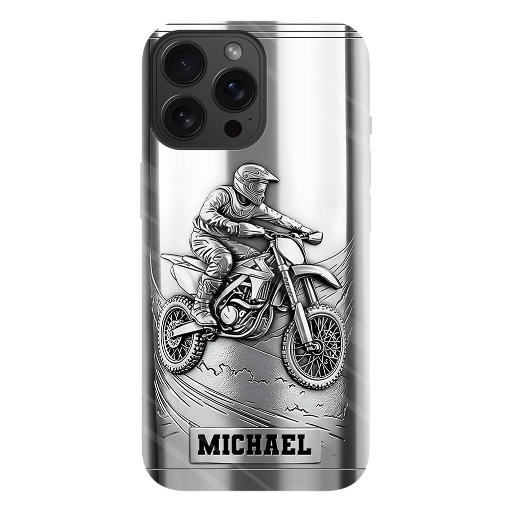 Coque de téléphone personnalisée motif motocross/cross métallisée - Coque de téléphone imprimée intégralement sur le thème du motocross