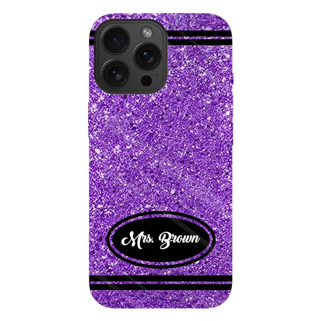 Coque de téléphone et support pour téléphone personnalisés avec motif crayon à paillettes artificielles - Design crayon à paillettes artificielles - Impression intégrale - Motif pour enseignant