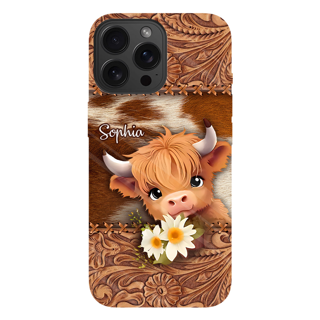 Coque de téléphone personnalisée avec impression intégrale représentant une adorable vache des Highlands