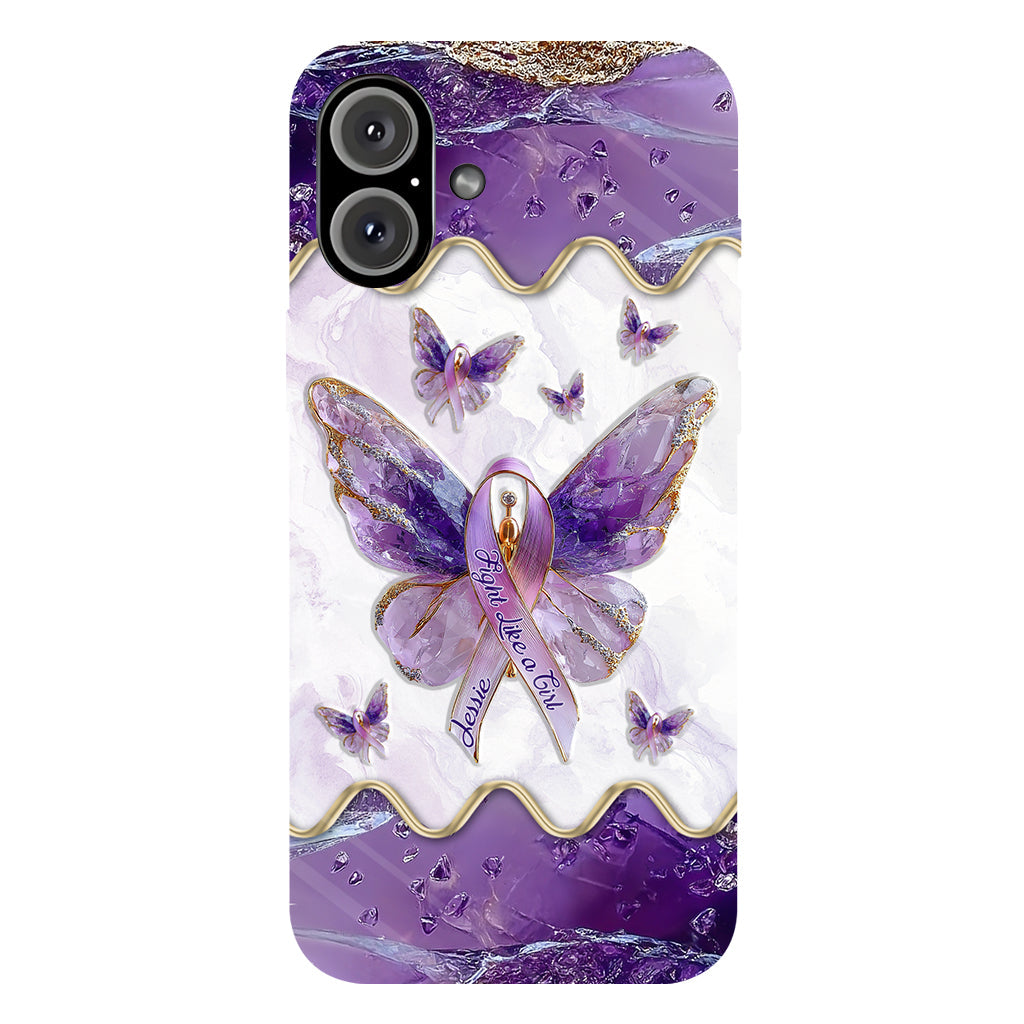 Combattez comme une fille - Coque de téléphone personnalisée avec impression intégrale pour la sensibilisation au lupus