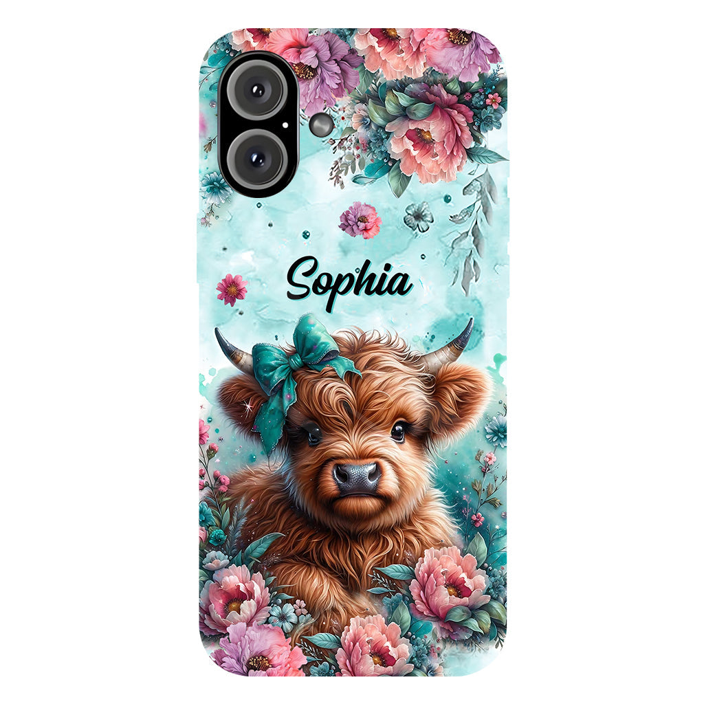 Coque de téléphone personnalisée avec imprimé intégral « Bébé vache des Highlands »