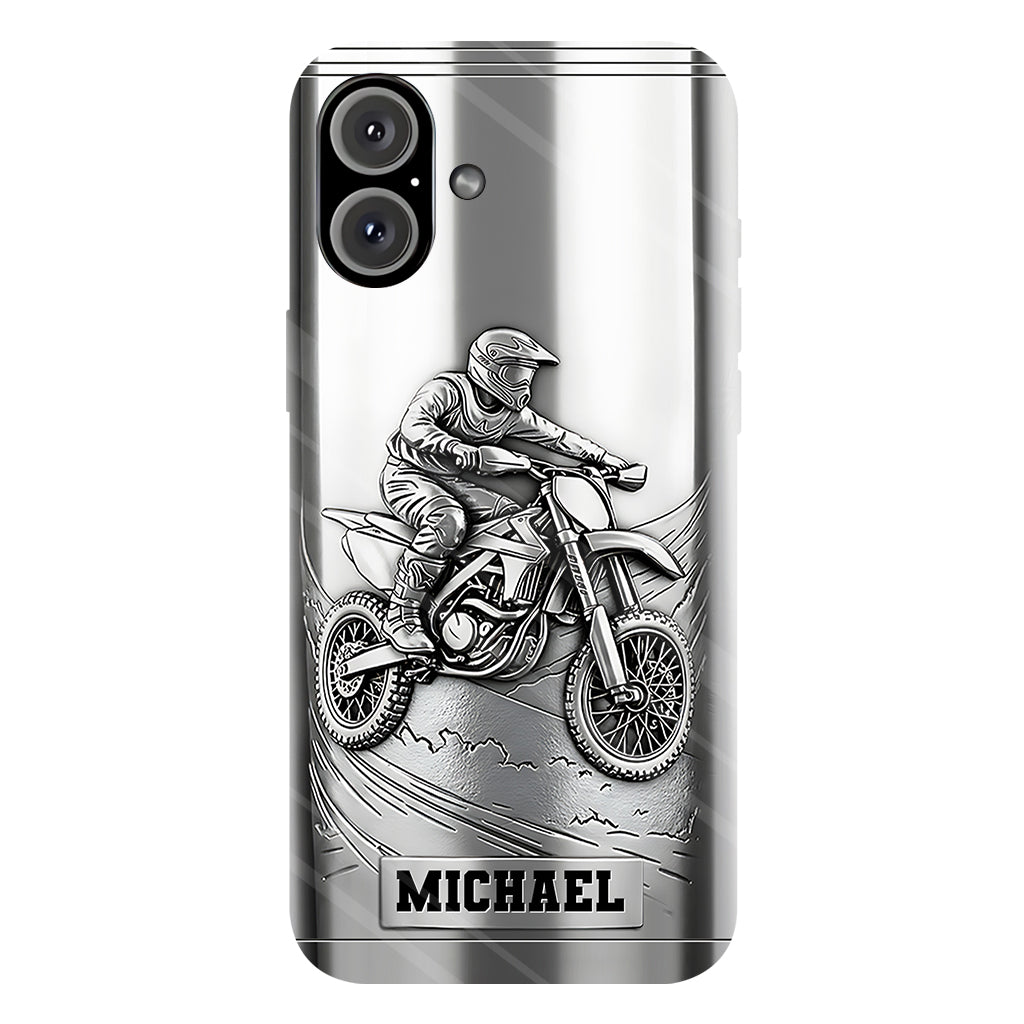 Coque de téléphone personnalisée motif motocross/cross métallisée - Coque de téléphone imprimée intégralement sur le thème du motocross