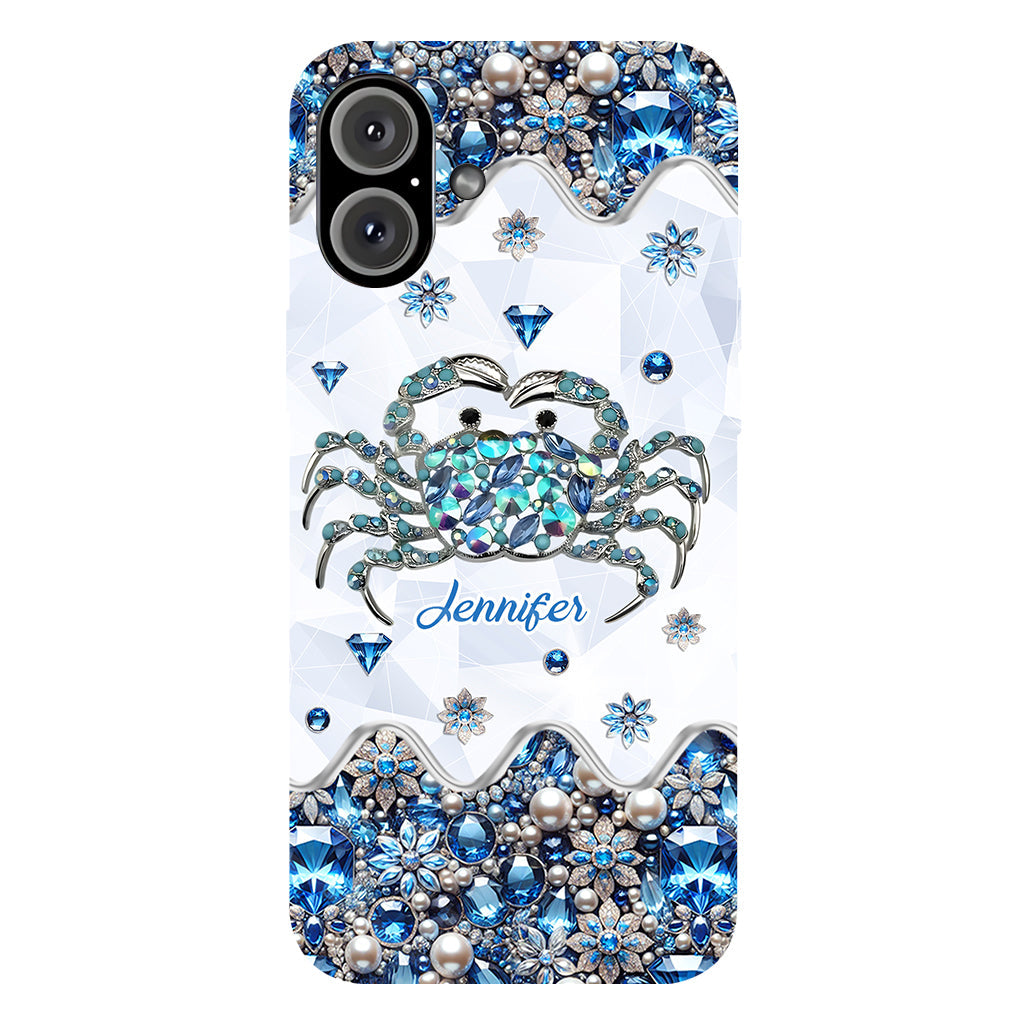 Élégante coque de téléphone personnalisée « Crabe bleu élégant » pour amoureux de la mer