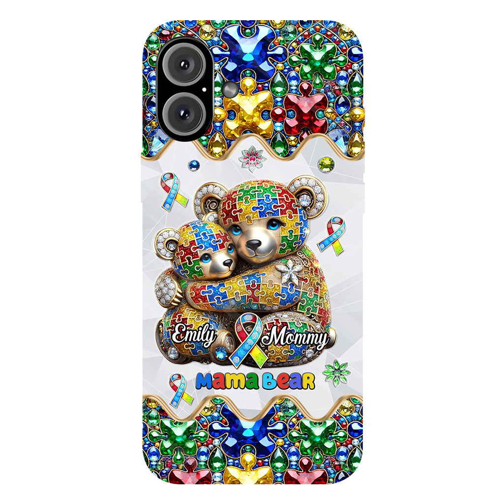 Coque de téléphone personnalisée « Maman Ours » pour la sensibilisation à l'autisme (avec impression intégrale)