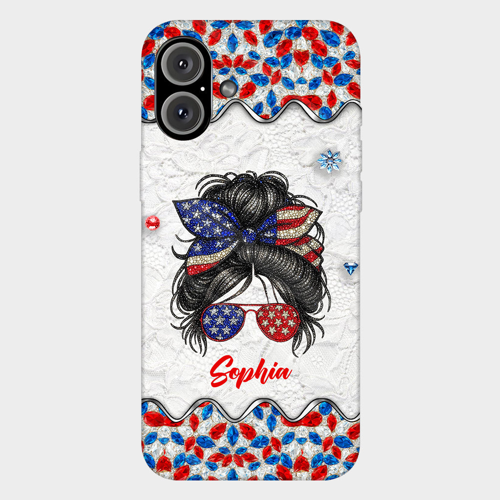 Coque de téléphone personnalisée « Fille au chignon décoiffé » (4 juillet) avec impression intégrale