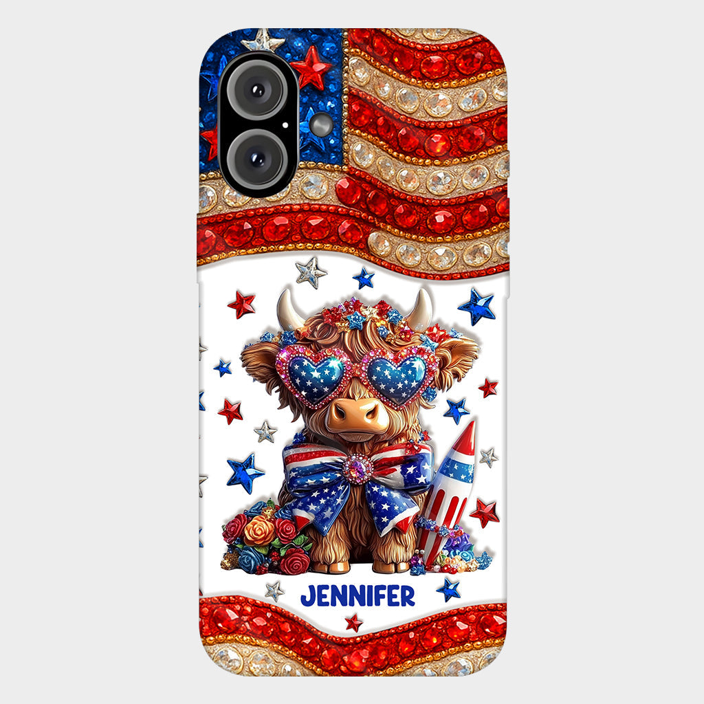 July 4th America - Personalized Highland Cow Full Print Phone Case