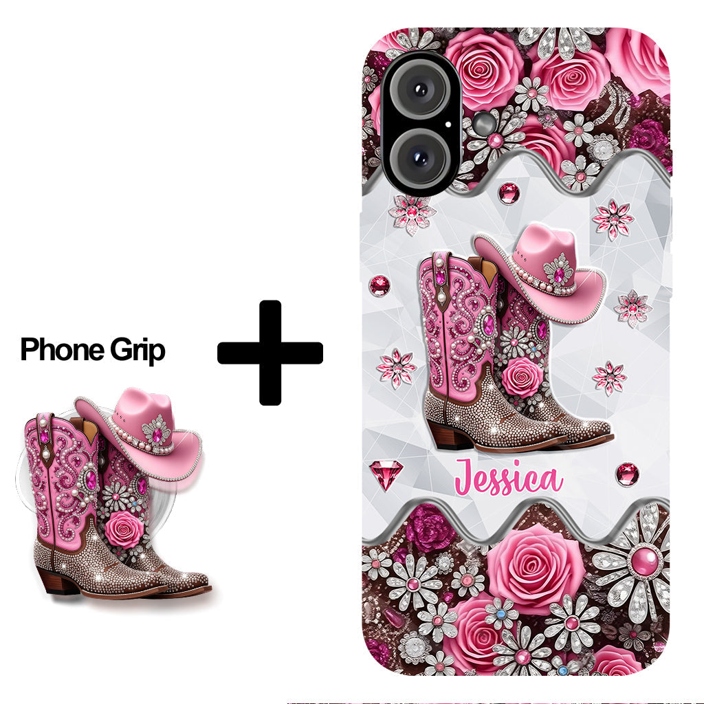Bottes de cowgirl - Coque de téléphone personnalisée avec imprimé intégral cowgirl et support pour téléphone